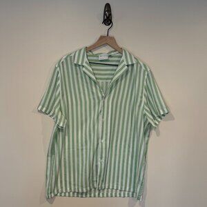 Asos Men's Size M Green Striped Button Down Short Sleeve